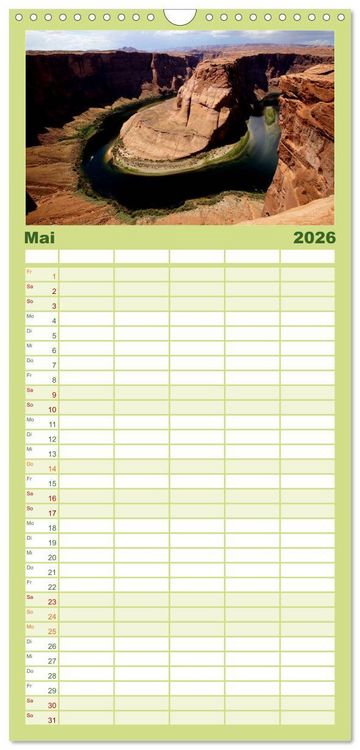 Produktbild: Familienplaner 2026 - USA-S&uuml;dwesten von seiner sch&ouml;nsten Seite 2026 mit 5 Spalten (Wandkalender, 21 x 45 cm) CALVENDO