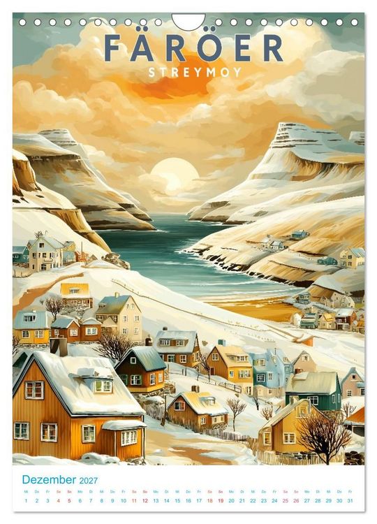 Produktbild: F&auml;r&ouml;er Inseln - Old School Poster Style (Wandkalender 2027 DIN A4 hoch), CALVENDO Monatskalender