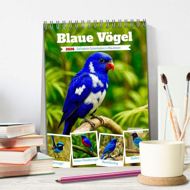 Produktbild: Blaue V&ouml;gel (Tischkalender 2026 DIN A5 hoch), CALVENDO Monatskalender