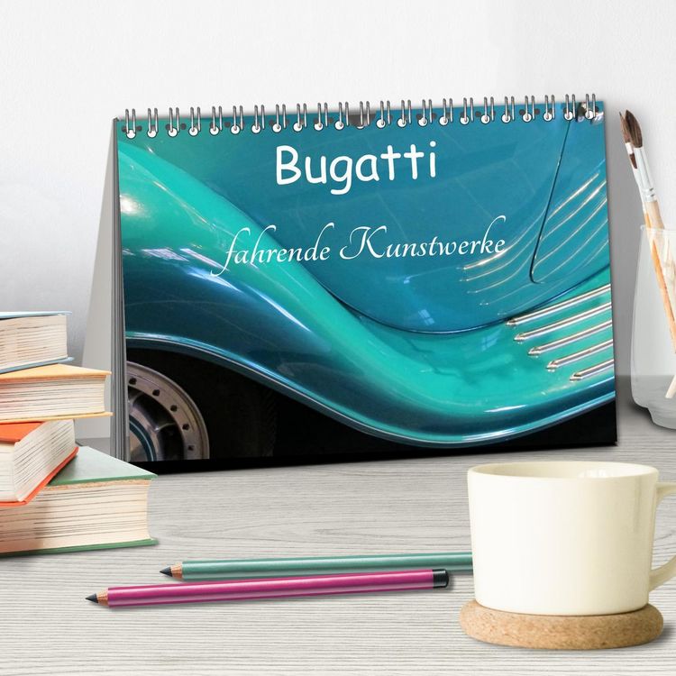 Produktbild: Bugatti - fahrende Kunstwerke (Tischkalender 2026 DIN A5 quer), CALVENDO Monatskalender
