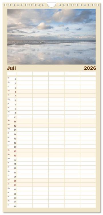 Produktbild: Familienplaner 2026 - Am Strand von Langeoog mit 5 Spalten (Wandkalender, 21 x 45 cm) CALVENDO