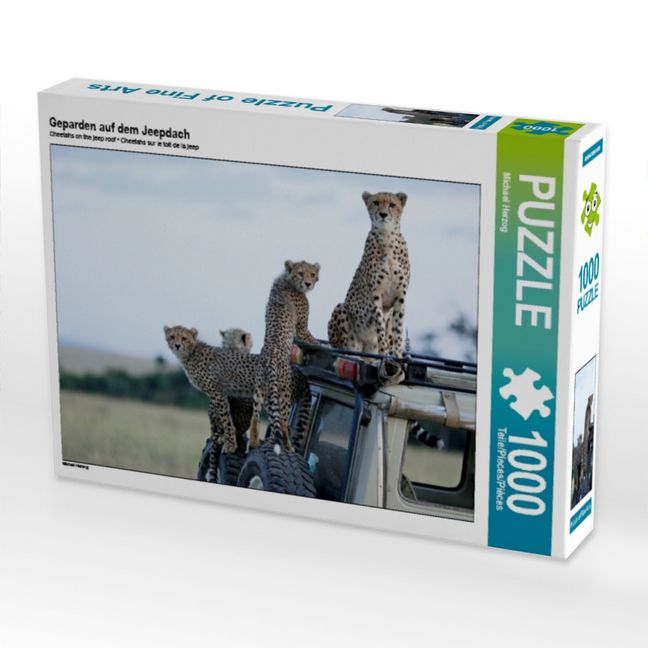 Produktbild: CALVENDO Puzzle Geparden auf dem Jeepdach | 1000 Teile Lege-Gr&ouml;&szlig;e 64 &times; 48 cm Foto-Puzzle f&uuml;r gl&uuml;ckliche Stunden