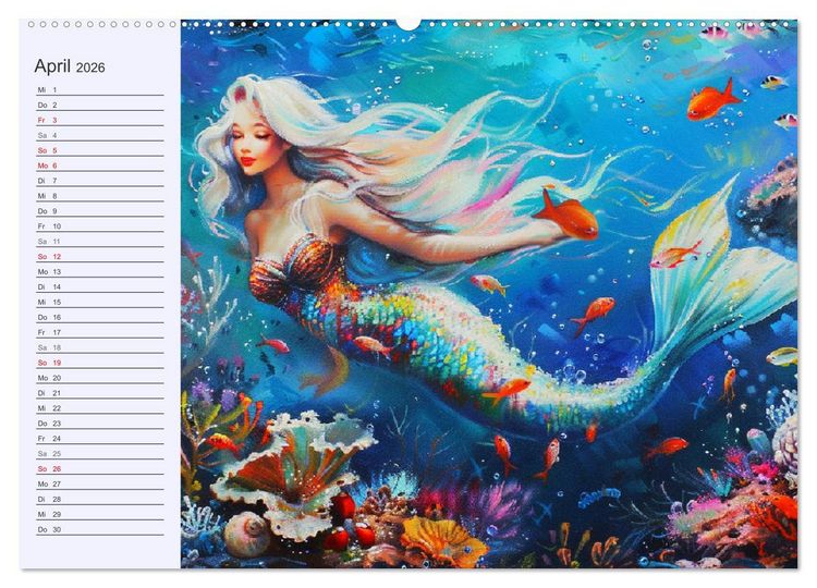 Produktbild: Meerjungfrauen. Zauberhafte Nixen-Paintings (hochwertiger Premium Wandkalender 2026 DIN A2 quer), Kunstdruck in Hochglanz