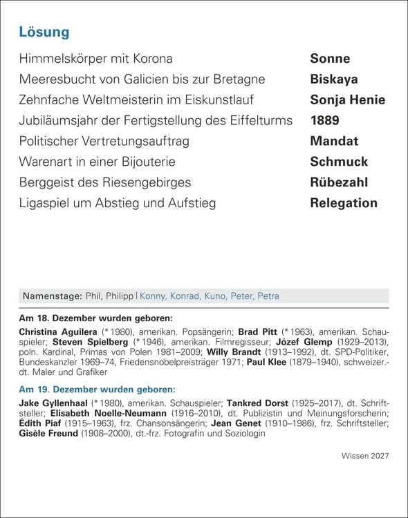 Produktbild: Wissen Tagesabrei&szlig;kalender 2027 - Quizfragen aus Geschichte, Politik, Kultur, Technik und Sport