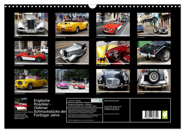Produktbild: Englische Roadster - Oldtimer Schmuckst&uuml;cke der F&uuml;nfziger Jahre (Wandkalender 2026 DIN A3 quer), CALVENDO Monatskalender