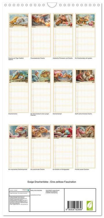 Produktbild: Familienplaner 2027 - Ewige Drachenliebe - Eine zeitlose Faszination mit 5 Spalten (Wandkalender, 21 x 45 cm) CALVENDO