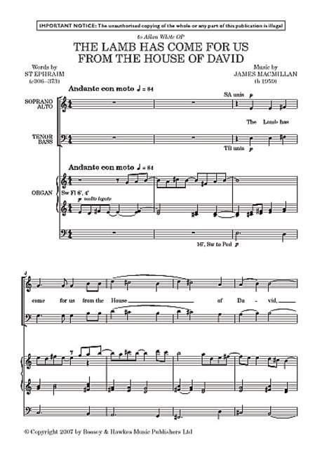 Produktbild: MacMillan, J: Lamb has come for us from the House of David