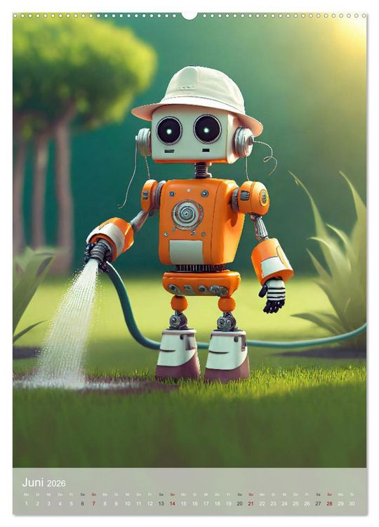 Produktbild: RoboLife - Niedliche Blechfreunde im Alltag (hochwertiger Premium Wandkalender 2026 DIN A2 hoch), Kunstdruck in Hochglanz