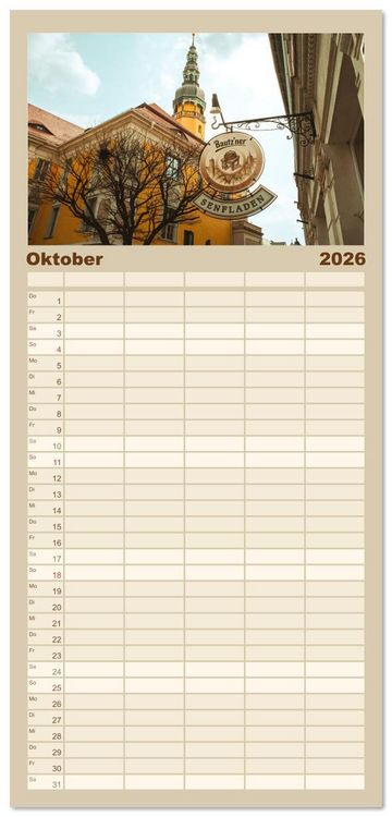 Produktbild: Familienplaner 2026 - Bautzen neu erleben - Monat f&uuml;r Monat urban eingefangen mit 5 Spalten (Wandkalender, 21 x 45 cm) CALVENDO