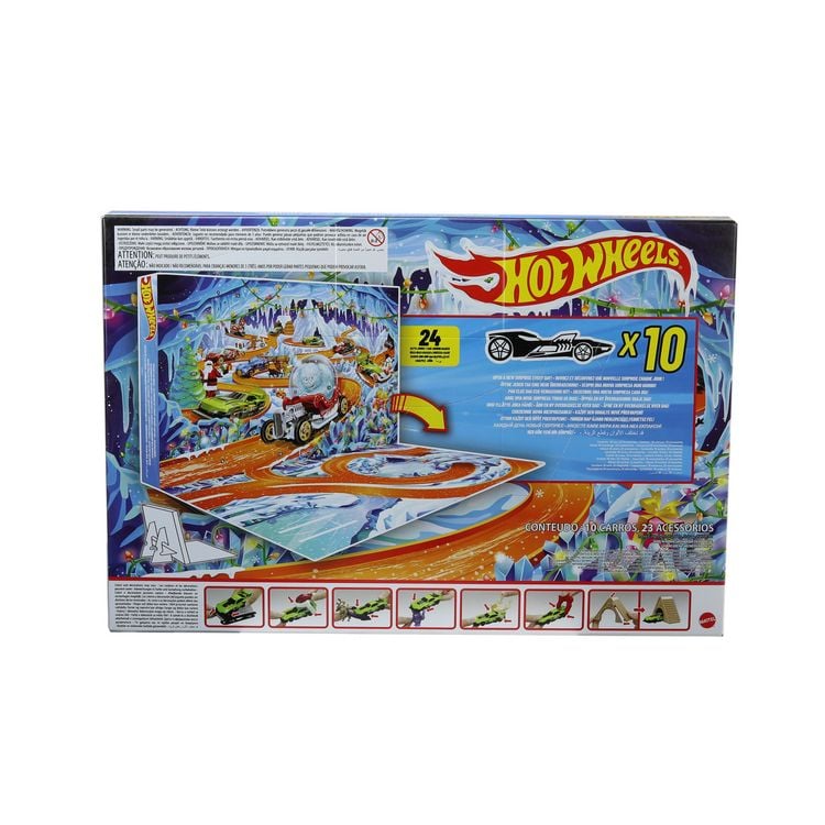 Produktbild: Hot Wheels Adventskalender 2026, 10 Spielzeugfahrzeuge im Ma&szlig;stab 1:64, 14 Zub