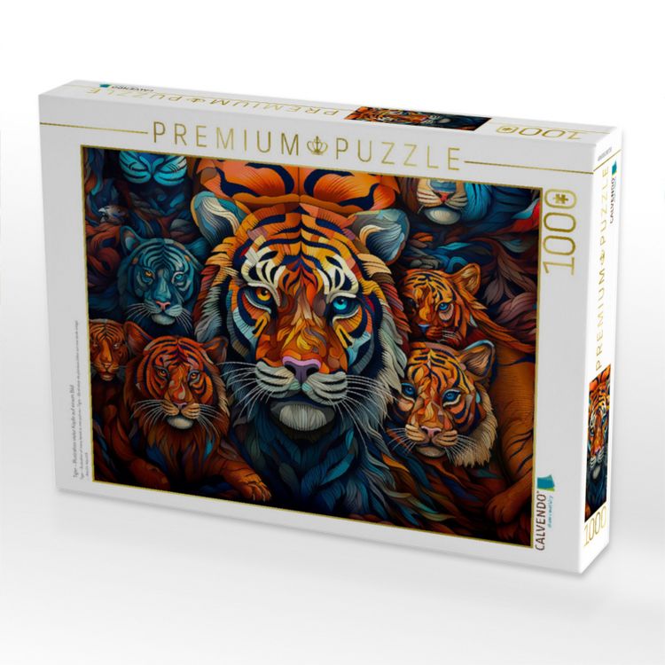Produktbild: CALVENDO Puzzle Tiger - Illustration vieler K&ouml;pfe auf einem Bild | 1000 Teile Lege-Gr&ouml;&szlig;e 64x48cm Foto-Puzzle f&uuml;r gl&uuml;ckliche Stunden