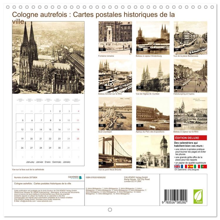 Produktbild: Cologne autrefois : Cartes postales historiques de la ville (Calendrier mural carr&eacute; 2026 30x30 cm) Calendrier double avec une page pour vos prises de notes