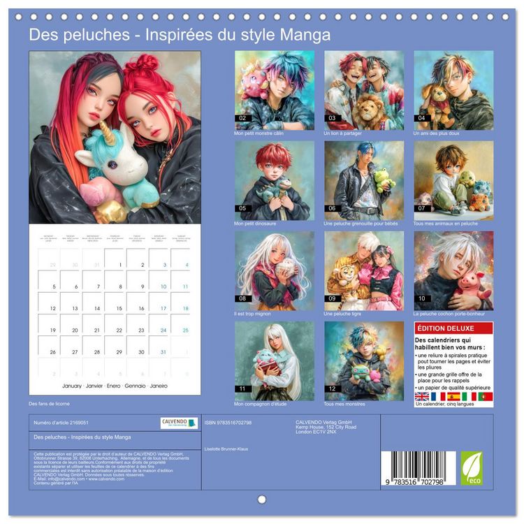 Produktbild: Des peluches - Inspir&eacute;es du style Manga (Calendrier mural carr&eacute; 2026 30x30 cm) Calendrier double avec une page pour vos prises de notes