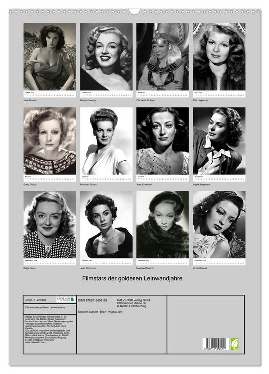 Produktbild: Filmstars der goldenen Leinwandjahre (Wandkalender 2026 DIN A2 hoch), CALVENDO Monatskalender