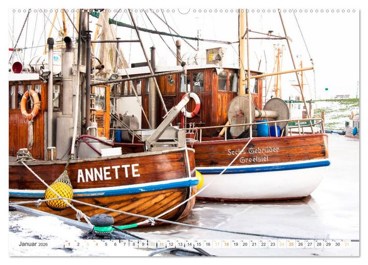 Produktbild: Maritime K&uuml;stenorte - von Greetsiel, &uuml;ber Neuharlingersiel bis Schillig (Wandkalender 2026 DIN A2 quer), CALVENDO Monatskalender