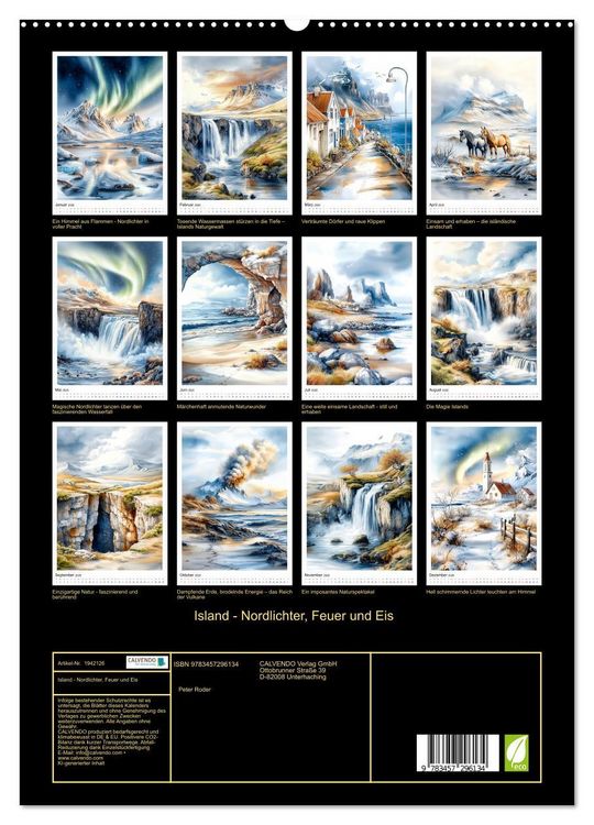 Produktbild: Island - Nordlichter, Feuer und Eis (hochwertiger Premium Wandkalender 2026 DIN A2 hoch), Kunstdruck in Hochglanz
