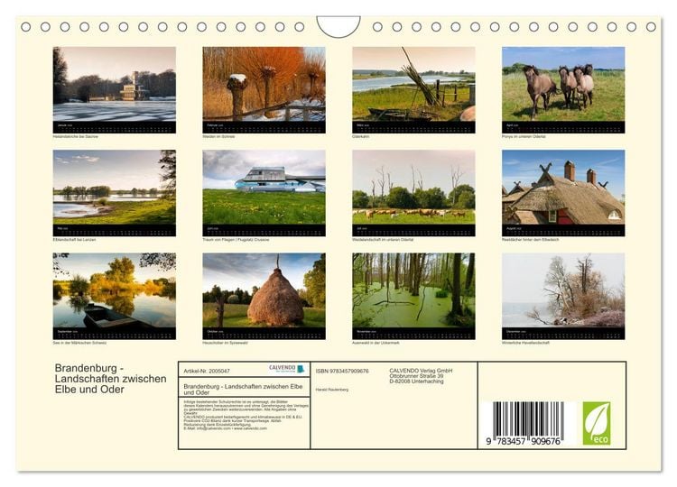 Produktbild: Brandenburg - Landschaften zwischen Elbe und Oder (Wandkalender 2026 DIN A4 quer), CALVENDO Monatskalender