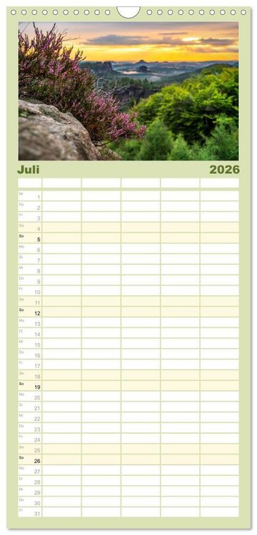 Produktbild: Familienplaner 2026 - Zauberhaftes Heidekraut - Elbsandstein mit 5 Spalten (Wandkalender, 21 x 45 cm) CALVENDO