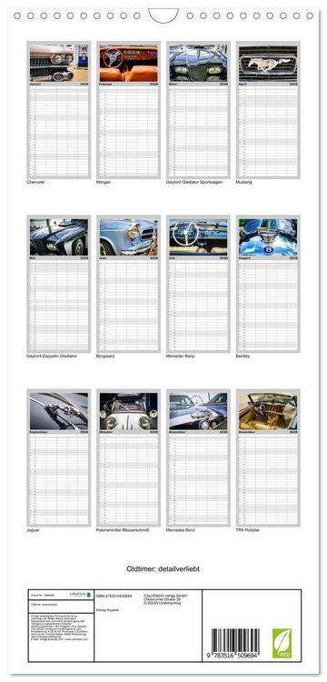 Produktbild: Familienplaner 2026 - Oldtimer: detailverliebt mit 5 Spalten (Wandkalender, 21 x 45 cm) CALVENDO