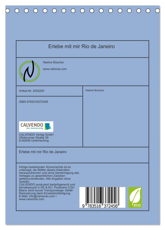 Produktbild: Erlebe mit mir Rio de Janeiro (Tischkalender 2026 DIN A5 hoch), CALVENDO Monatskalender