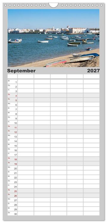 Produktbild: Familienplaner 2027 - Momente einer Reise - Costa de la Luz mit 5 Spalten (Wandkalender, 21 x 45 cm) CALVENDO