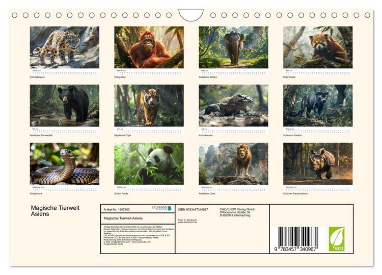 Produktbild: Magische Tierwelt Asiens (Wandkalender 2026 DIN A4 quer), CALVENDO Monatskalender