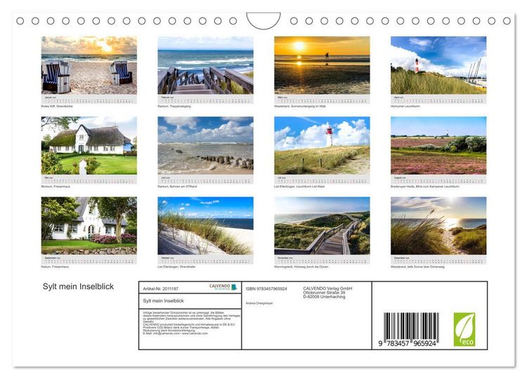 Produktbild: Sylt mein Inselblick (Wandkalender 2026 DIN A4 quer), CALVENDO Monatskalender