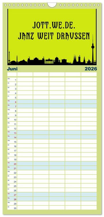 Produktbild: Familienplaner 2026 - Berliner Mundart mit 5 Spalten (Wandkalender, 21 x 45 cm) CALVENDO