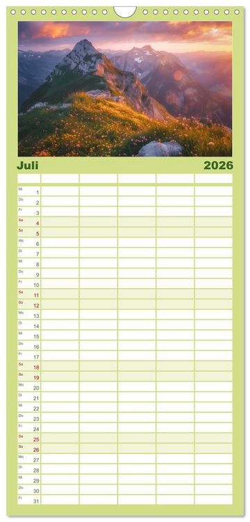 Produktbild: Familienplaner 2026 - Im Reich der Berge mit 5 Spalten (Wandkalender, 21 x 45 cm) CALVENDO