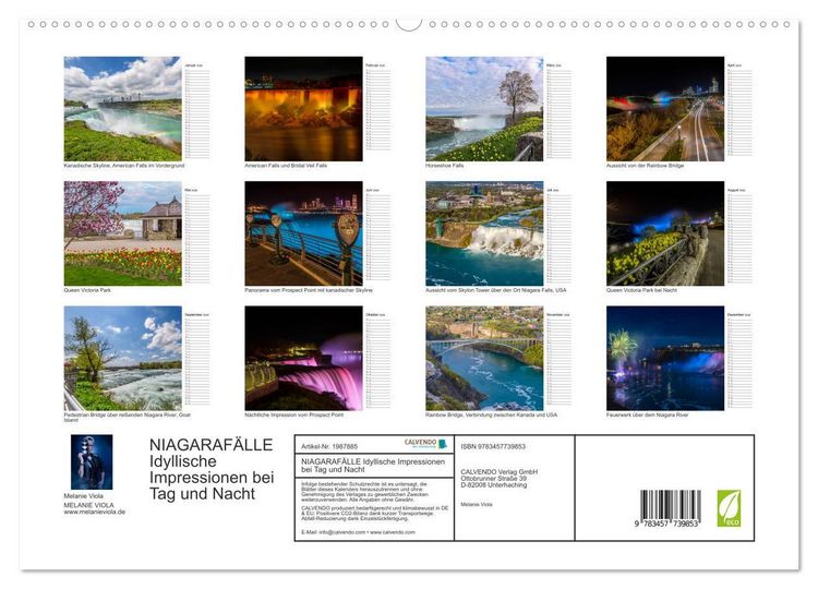 Produktbild: NIAGARAF&Auml;LLE Idyllische Impressionen bei Tag und Nacht (hochwertiger Premium Wandkalender 2026 DIN A2 quer), Kunstdruck in Hochglanz