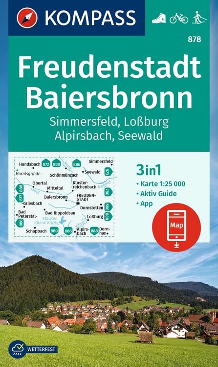 Produktbild: KOMPASS Wanderkarte 878 Freudenstadt, Baiersbronn, Simmersfeld, Lo&szlig;burg, Alpirsbach 1:25.000