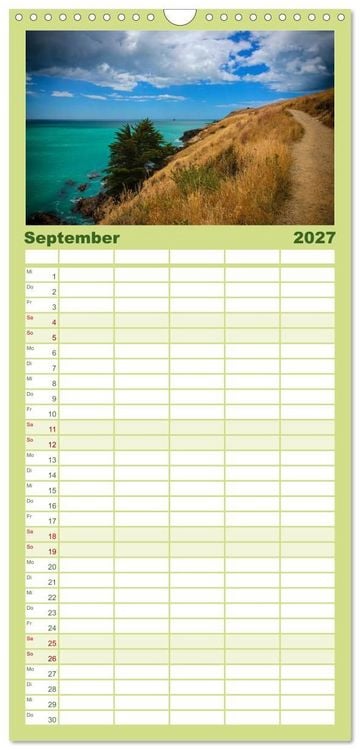 Produktbild: Familienplaner 2027 - Traumhafte Wege - Unterwegs auf Neuseelands S&uuml;dinsel mit 5 Spalten (Wandkalender, 21 x 45 cm) CALVENDO