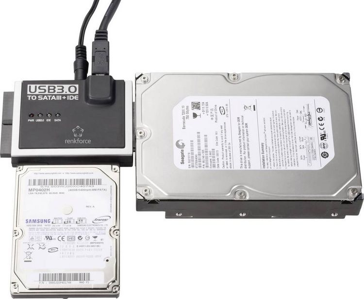 Produktbild: Renkforce Festplatten Adapter [1x USB 3.2 Gen 1 Stecker A (USB 3.0) - 1x IDE-Buchse 40pol., IDE-Buchse 44pol., SATA-Kombi-Stecker 7+15pol.] 1.20 m