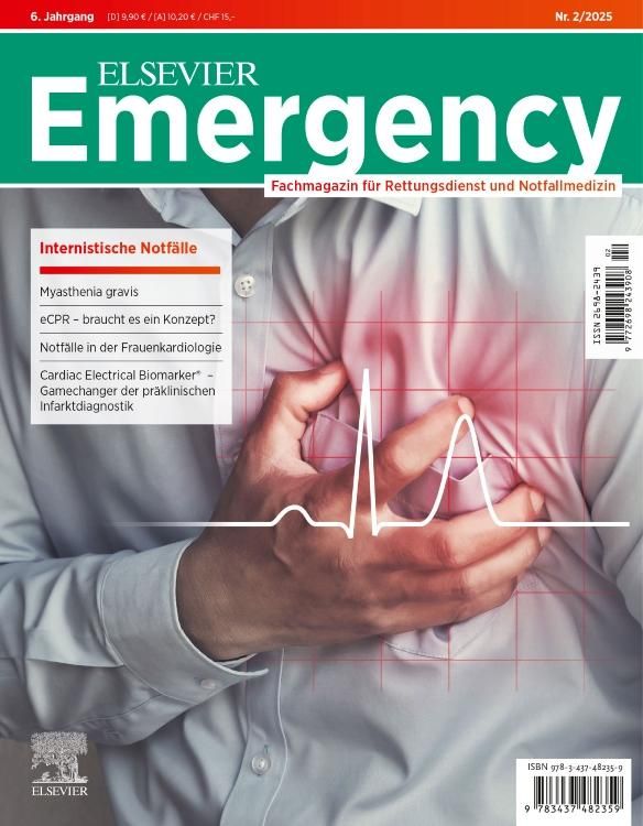 Produktbild: ELSEVIER Emergency. Internistische Notf&auml;lle. 2/2025: Fachmagazin f&uuml;r Rettungsdienst und Notfallmedizin