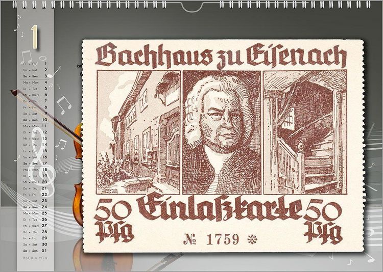 Produktbild: Komponisten-Kalender, Bach-Kalender, Musik-Kalender 2027, DIN A3