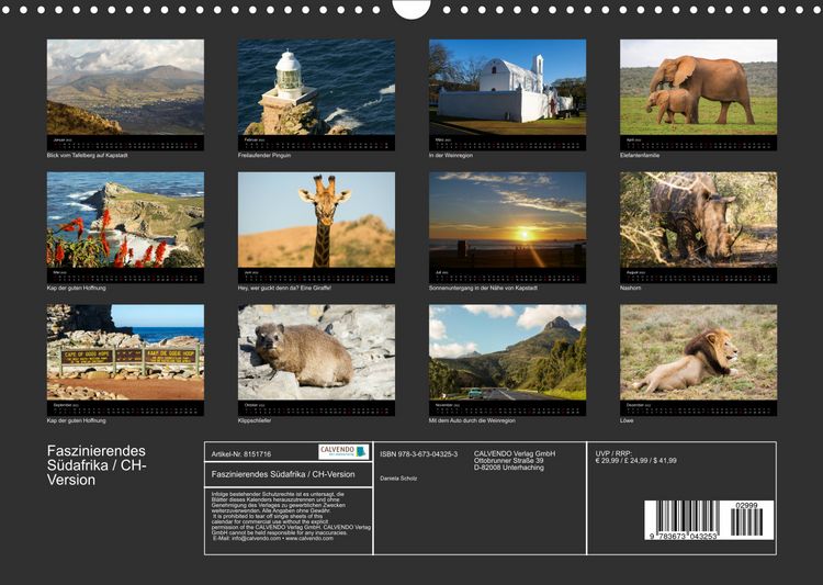 Produktbild: Faszinierendes S&uuml;dafrika / CH-Version (Wandkalender 2022 DIN A3 quer)