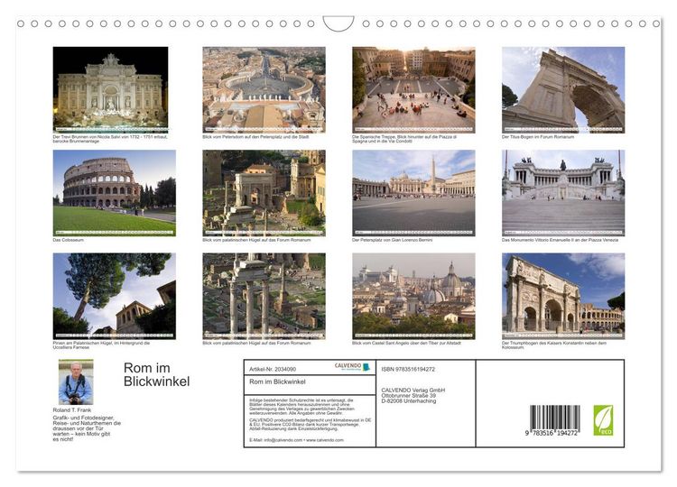 Produktbild: Rom im Blickwinkel (Wandkalender 2026 DIN A3 quer), CALVENDO Monatskalender