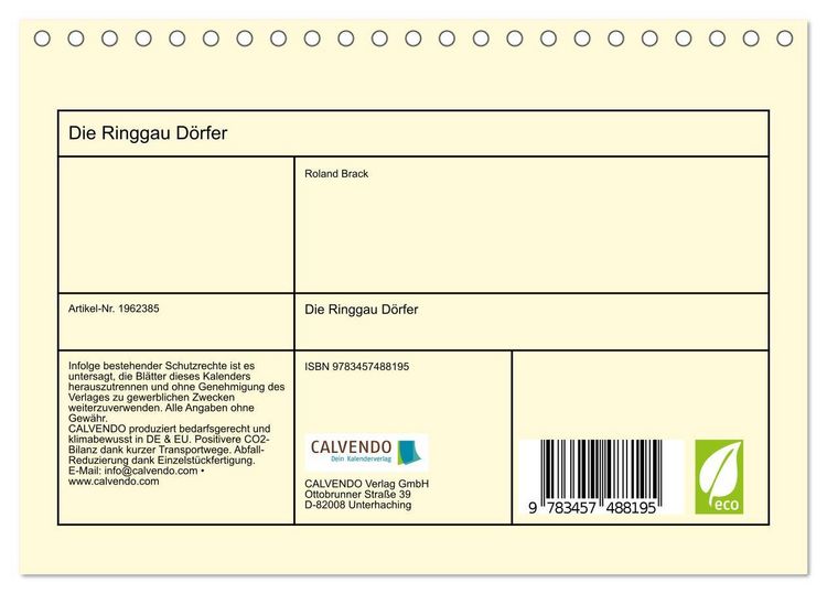 Produktbild: Die Ringgau D&ouml;rfer (Tischkalender 2026 DIN A5 quer), CALVENDO Monatskalender