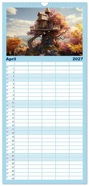 Produktbild: Familienplaner 2027 - Baumh&auml;user - Traumhafte Luftschl&ouml;sser mit 5 Spalten (Wandkalender, 21 x 45 cm) CALVENDO