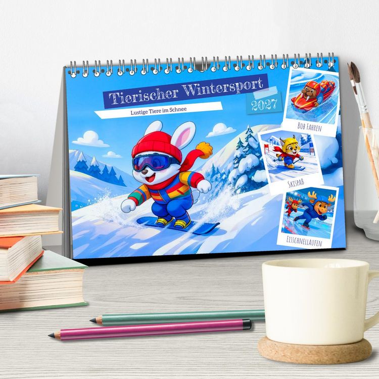 Produktbild: Tierischer Wintersport - Lustige Tiere im Schnee (Tischkalender 2027 DIN A5 quer), CALVENDO Monatskalender