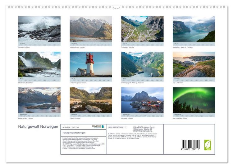 Produktbild: Naturgewalt Norwegen (hochwertiger Premium Wandkalender 2026 DIN A2 quer), Kunstdruck in Hochglanz