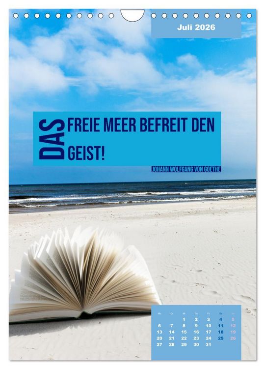 Produktbild: Verr&uuml;ckt nach MEER - Wellen - Strand - Zitate (Wandkalender 2026 DIN A4 hoch), CALVENDO Monatskalender