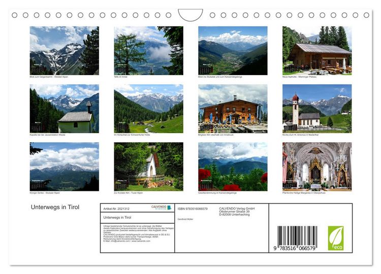 Produktbild: Unterwegs in Tirol (Wandkalender 2026 DIN A4 quer), CALVENDO Monatskalender