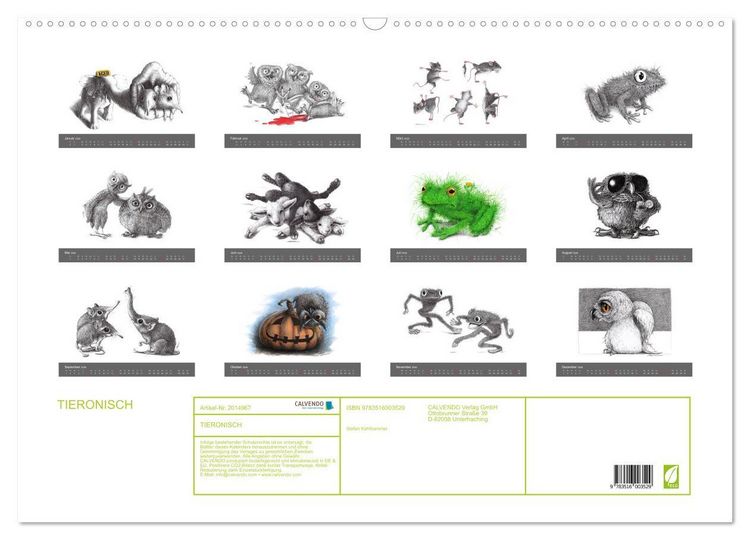 Produktbild: TIERONISCH (Wandkalender 2026 DIN A2 quer), CALVENDO Monatskalender