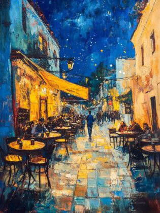 Produktbild: CALVENDO Puzzle Caf&eacute;terrasse am Abend KI | 1000 Teile Lege-Gr&ouml;&szlig;e 64x48cm Foto-Puzzle f&uuml;r gl&uuml;ckliche Stunden