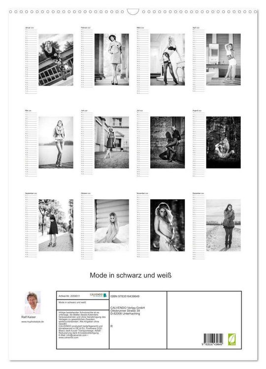 Produktbild: Mode in schwarz und wei&szlig; (Wandkalender 2026 DIN A2 hoch), CALVENDO Monatskalender
