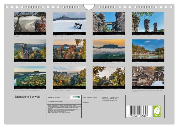 Produktbild: S&auml;chsische Schweiz (Wandkalender 2026 DIN A4 quer), CALVENDO Monatskalender