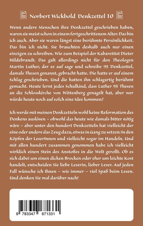 Produktbild: Norbert Wickbold Denkzettel 10