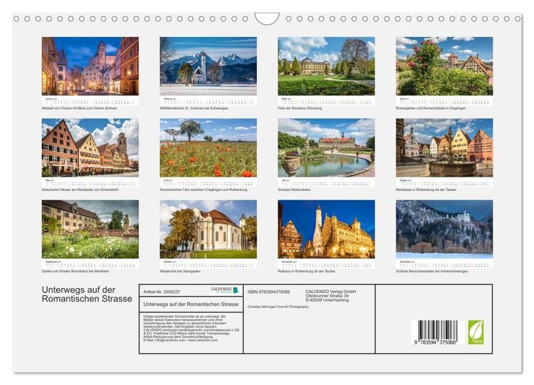 Produktbild: Unterwegs auf der Romantischen Strasse (Wandkalender 2027 DIN A3 quer), CALVENDO Monatskalender