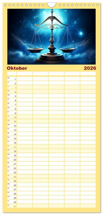 Produktbild: Familienplaner 2026 - Sternzeichen-Kalender - Galaktische Portr&auml;ts mit Datum mit 5 Spalten (Wandkalender, 21 x 45 cm) CALVENDO